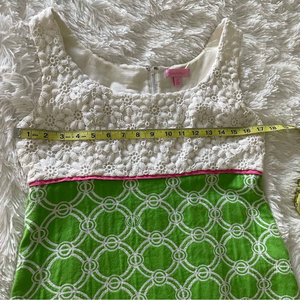 Vintage Lilly Pulitzer Sheath Dress Crochet Top Green Geometric Sundress Preppy - Picture 10 of 13